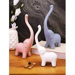 TAYHAA White & Blue 3 Pieces Elephant Ceramic Showpieces-picture-38