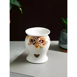 TAYHAA White & Brown Floral Textured Ceramic Candle Holder-picture-40
