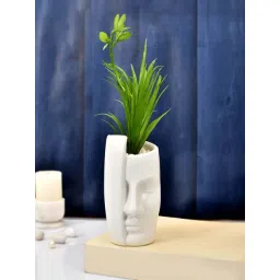 Tayhaa White & Green Ceramic Artificial Oasis Plant With Face Planter-picture-39