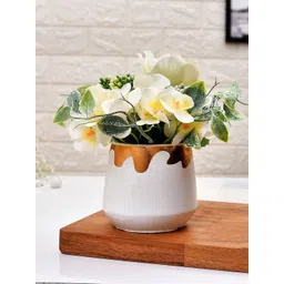 TAYHAA White & Green Printed Freesia Artificial Flower With Pot-picture-36