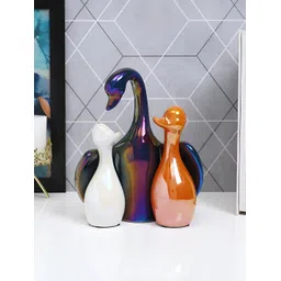 TAYHAA White & Orange 3 Pieces Shiny Duck Ceramic Showpieces-picture-39