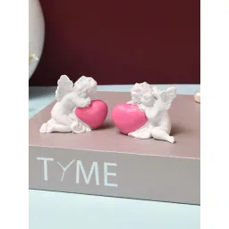 Tayhaa White & Pink Polyresin Angels With Hearts Of Pure Love Showpiece - Set of 2-picture-36