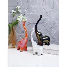 TAYHAA White & Purple 3 Pieces Baby Elephant Ceramic Showpieces-picture-41