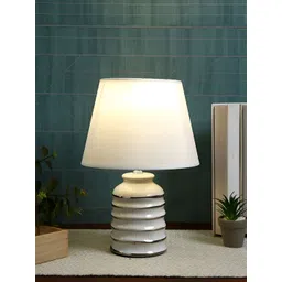 TAYHAA White and SilverToned Ceramic Contemporary Frusturical Shaped Table Lamp-picture-33
