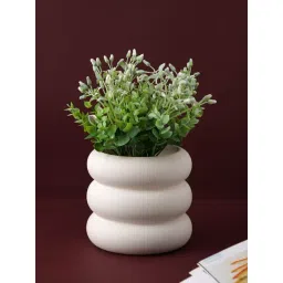 Tayhaa White Ceramic Circular Disc Shape Planter-picture-39
