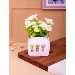 Tayhaa White Ceramic Floral Daisy Artificial Plant with Pot-picture-29