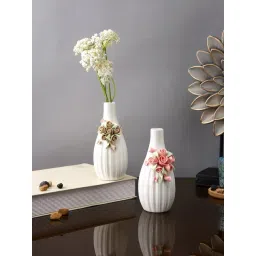 Tayhaa White Ceramic Floral Flower Vases - Set of 2-picture-23