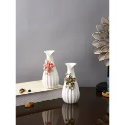 Tayhaa White Ceramic Floral Flower Vases - Set of 2-picture-20