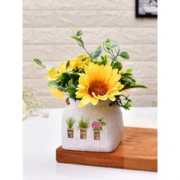 TAYHAA Yellow & Green Printed Sunflower Artificial Flower With Pot-picture-16