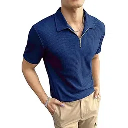 TAZO Mens Lycra Blend Polo Neck Half Sleeve Solid Loose Fit Casual Tshirt-picture-19