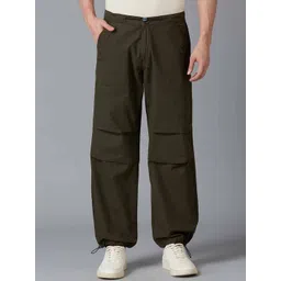 TCI Men Relaxed Plain Loose Fit Pure Cotton Parachute Trousers-picture-14