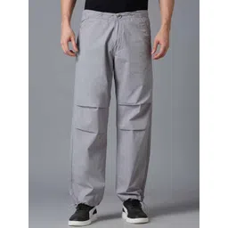 TCI Men Relaxed Plain Loose Fit Pure Cotton Parachute Trousers-picture-16