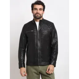 Teakwood Leathers Black Mandarin Collar Leather Jacket-picture-15