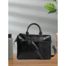 Teakwood Leathers Black Medium Animal Effect Leather Laptop Messenger Bag-picture-11