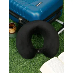 Teakwood Leathers Black Memory Foam Filled Faux Velvet Ultra Soft Travel Pillow-picture-19