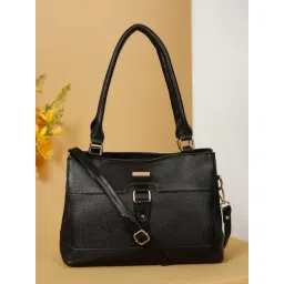 Teakwood Leathers Black Textured Leather Structured Shoulder Handbag-picture-34