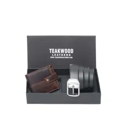 Teakwood Leathers Brown Casual Leather Bi-Fold Wallet with Belt Gift Set for Men image 1