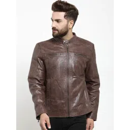 Teakwood Leathers Brown Mandarin Collar Leather Jacket-picture-20