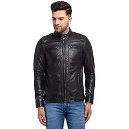 teakwood leathers Genuine Leather Black solid Casual Sports Jacket for Men | Casual Leather Men Biker Jacket, (l)-picture-22