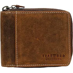 teakwood leathers Genuine Leather RFID Protected & Zip Around Wallet for Men, Solid Zipper Flip Leather Wallets (Brown)-picture-35