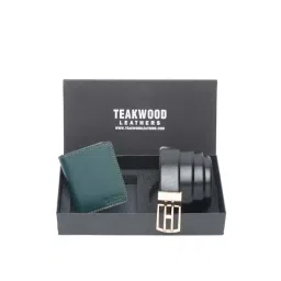 Teakwood Leathers Green Casual Leather Bi-Fold Wallet with Belt Gift Set for Men-picture-38