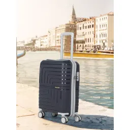 Teakwood Leathers Lkey Dark Navy Blue Textured Small Hard Sided Cabin Trolley-image-2