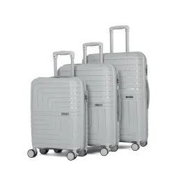 Teakwood Leathers Lkey Silver Textured Large Hard Sided Checked Luggage Set of 3 - 55, 65, 75cm-image-4