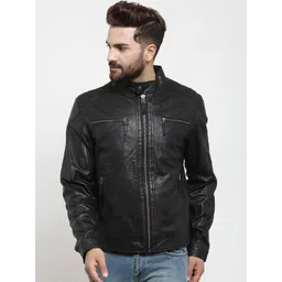Teakwood Leathers Men Black Solid Water Resistant Leather Jacket-picture-31