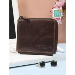 Teakwood Leathers Men Brown Leather Solid Zip Around Wallet with RFID features-picture-38