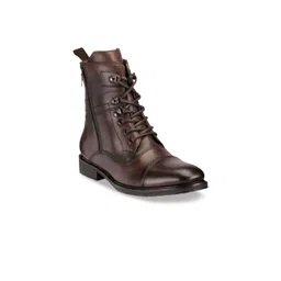 Teakwood Leathers Men Brown Solid Antibacterial Leather High-Top Flat Boots-picture-31