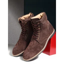 Teakwood Leathers Men Brown Solid Round Toe Suede Mid-Top Flat Lace-up Boot-picture-38