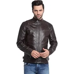 teakwood leathers Men’s Casual Stylish Leather Jacket | Men Solid Choco Brown Leather Jacket | Winter Jacket | High Neck | Long Sleeve | Zipper Closure | Regular Fit | Comfortable Fit Jacket Crafted for Men-picture-14