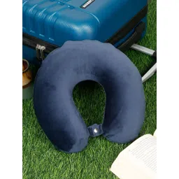 Teakwood Leathers Navy Blue Memory Foam Filled Faux Velvet Ultra Soft Travel Pillow-picture-17