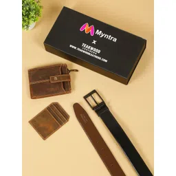 Teakwood Leathers Set Of 3 Men Reversible Leather Belt & Wallet with a Card Holder-picture-25
