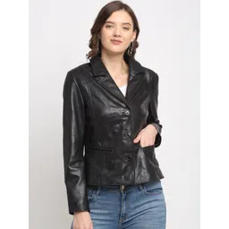 Teakwood Leathers Women Black Leather Lightweight Crop Tailored Jacket-picture-32