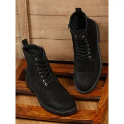 teakwood Mens Black Leather Lace-up Boots Boots For Men-picture-11
