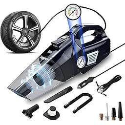 TEASN 3-in-1 Portable Tyre Inflator & Car Vacuum Cleaner, DC 12V High Power 150W | 9000PA Suction | LED Light | 12FT Cord | Wet/Dry Use | Air Compressor for Car, Bike, and Inflatables-picture-34