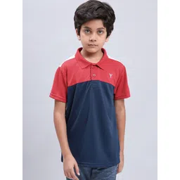 Technosport Boys Colourblocked Polo Collar Antimicrobial Slim Fit Sports T-shirt-picture-29