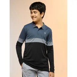 Technosport Boys Colourblocked Polo Collar Antimicrobial Slim Fit T-shirt-picture-19