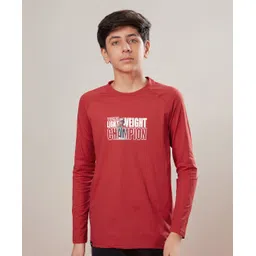 Technosport Knit Full Sleeves Light Weight Text Printed Breathable & Quick Dry Sports Tee - Red-picture-22