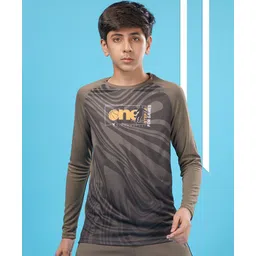 Technosport Knit Full Sleeves One Step Up Text Printed Breathable & Quick Dry Sports Tee - Brown-picture-15