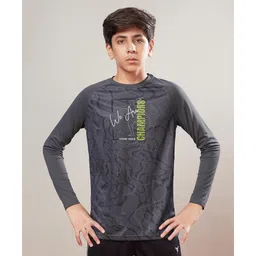 Technosport Knit Full Sleeves We Are Champions Text Printed Breathable & Quick Dry Sports Tee - Light Grey-image-32