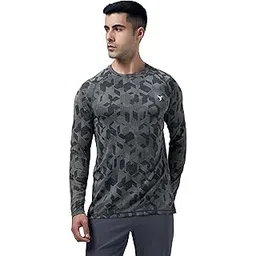 technosport Men's Slim Fit All Over Print Jacquard Crew Neck Full Sleeve T-Shirt with Quick Dry, UPF50+ Sun Protection for Sports, Gym & Regular Use-picture-13