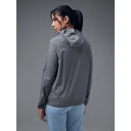 Technosport Women Grey Solid Slim Fit Hooded Jacket image 2