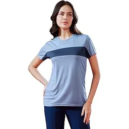 technosport Women's Crew Neck Slim Fit Color Block Short Sleeve T-Shirt with Technocool, Anti Odour, Anti Microbial Fabric for Gym, Yoga, Sports and Regular Use-picture-36