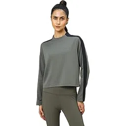 technosport Women's Crew Neck Slim Fit Color Blocked Crop Sweatshirt Quick Dry & Antimicrobial-picture-14