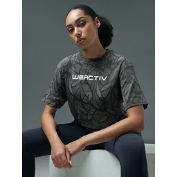 Women Self Design Round Neck Polyester Grey T-Shirt-image-5