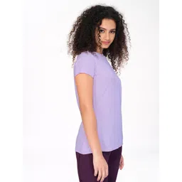 technosport Women Solid Round Neck Polyester Purple, Light Blue T-Shirt image 4