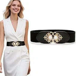 tecokart Waist Belt for Women Dresses | PU Leather Wide Stretchy Women Belts with Sparkling Rhinestone Buckle | Vintage Black Belt for Woman for Any Outfit-picture-39