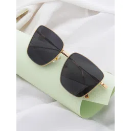 Ted Smith Unisex Black Lens & Gold-Toned Square Sunglasses with UV Protected Lens-image-12